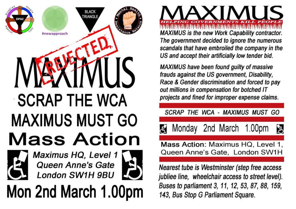 The leaflet advertising the anti-Maximus 'Mass Action' day.