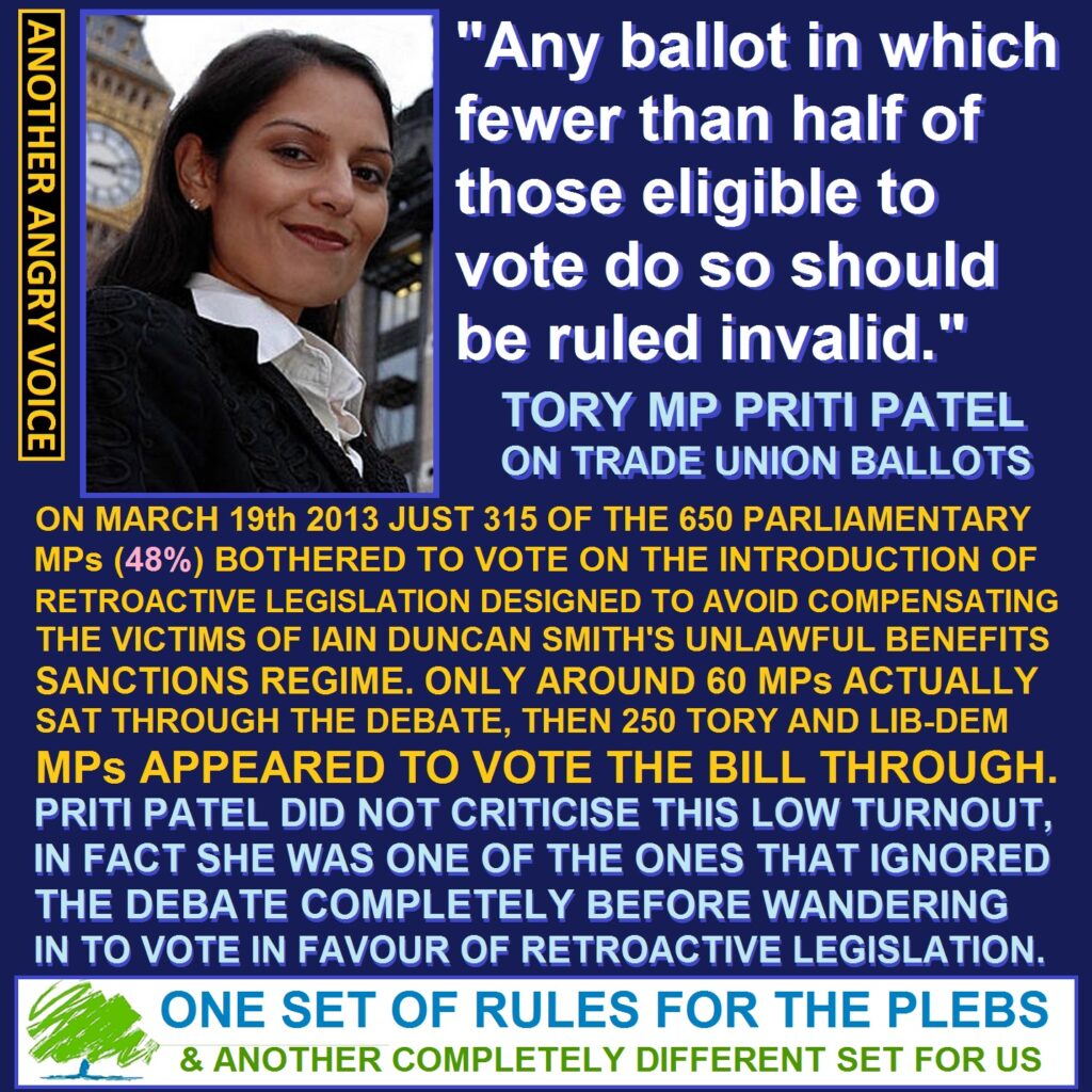 What she's like: One of Westminster's laziest, Priti Patel couldn't be bothered to sit through the debate on trade union ballots - she just turned up at the end to support the Tories' draconian legislation.