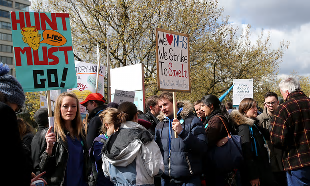 Junior doctors on strike in London earlier this year [Image: Xinhua/Barcroft Images].