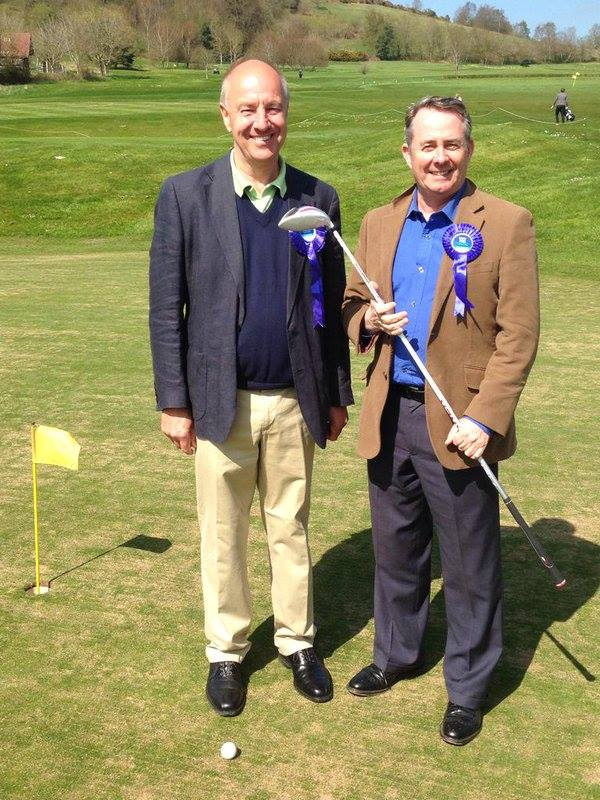 Here's Liam Fox, on a golf course where - one presumes - he has met the businesspeople he has insulted with claims that they would rather be playing there than in an office. Now he has further insulted them by urging them to leave the UK altogether. Does he just want the course to himself?