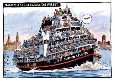This racist cartoon from a recent edition of The Times shows how the Tories and their allies have used immigration to divert anger away from them and towards others - in this case, both foreigners coming into the UK and Labour leader Jeremy Corbyn, who the cartoonist claims will allow foreigners into the country in large numbers. It is an issue created by the Conservatives.
